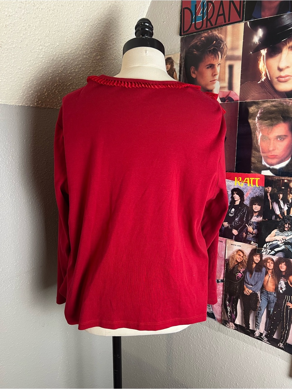 Rafaella Red Ruffle-Trim Cardigan with Flower Accent - Picture 2 of 4